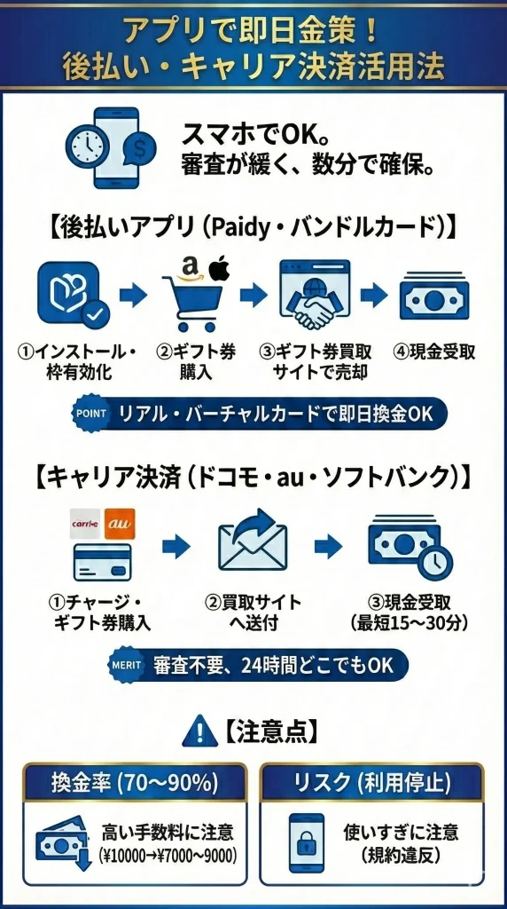 アプリで即日金策！後払い・キャリア決済の活用法