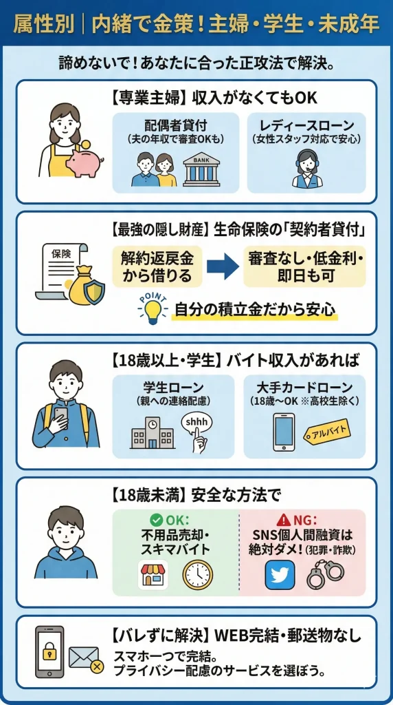 属性別｜主婦・学生・未成年が内緒で金策する方法